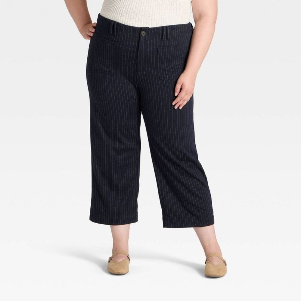 a new day Navy Pinstripe Wide-Leg Cropped Pants